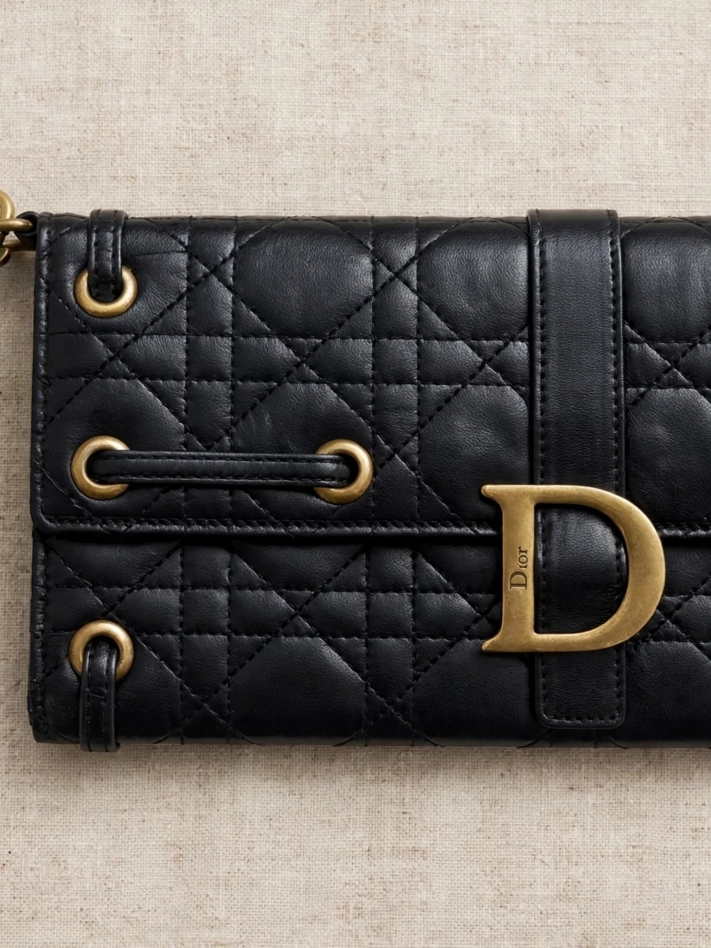 Dior Black Quilted Leather Clutch with Gold 'D' Hardware